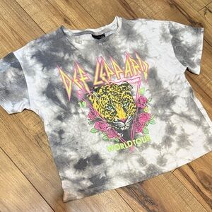 Def Leppard Kids Short Sleeve Tie-Dye Graphic Tee - Gray with Neon Accents